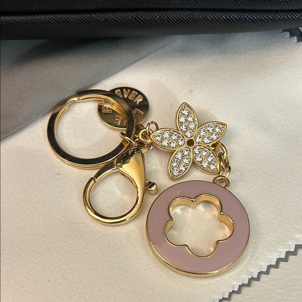 Gold and Pink Floral Keychain